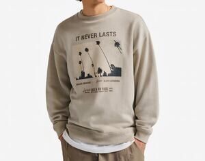 Vans Photo Neverlasting Oversized Graphic Crewneck Sweatshirt Large Tan Pullover